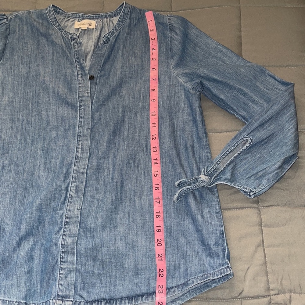MADEWELL Denim Tie-Sleeve Button down Shirt size XS Soft Denim 100% Cotton - Picture 15 of 16